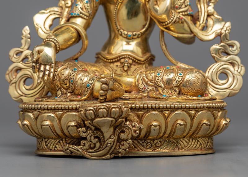 Green Tara Goddess Statue | 24K Gold Gilded Embodiment of Compassion