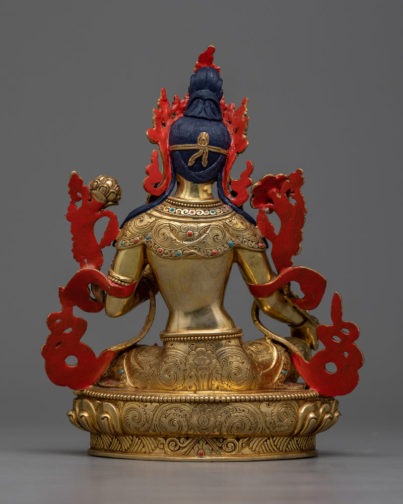 Green Tara Goddess Statue | 24K Gold Gilded Embodiment of Compassion