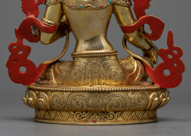 Green Tara Goddess Statue | 24K Gold Gilded Embodiment of Compassion