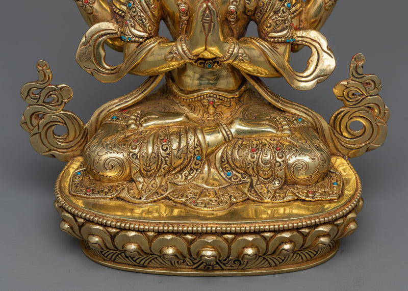 Aloka Chenrezig Sculpture | Divine Compassion in 24K Gold