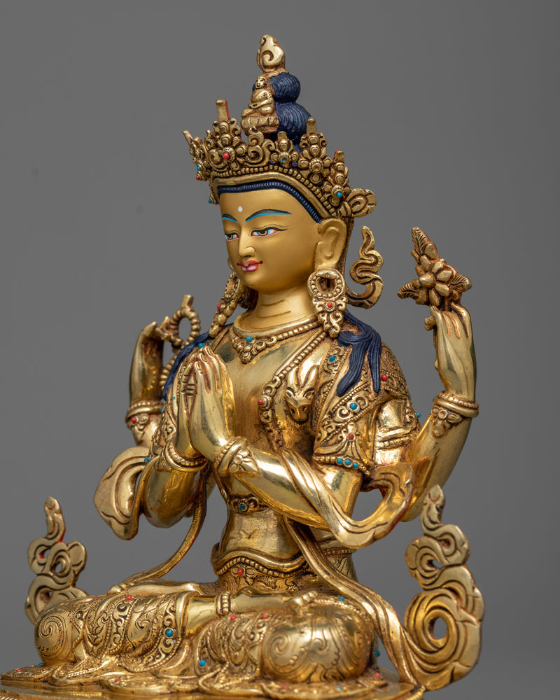 Aloka Chenrezig Sculpture | Divine Compassion in 24K Gold