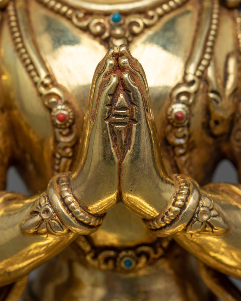 Aloka Chenrezig Sculpture | Divine Compassion in 24K Gold