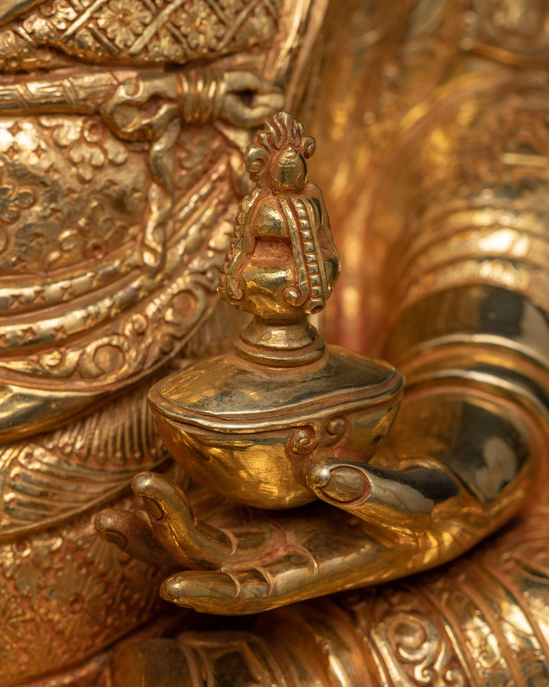 Exquisite Guru Padmasambhava Sculpture | 24K Gold Gilded Masterpiece