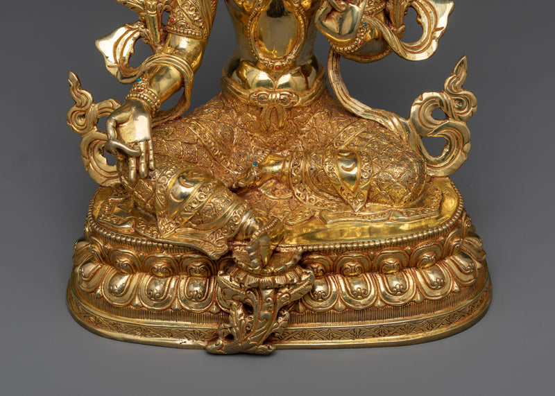 Graceful Green Tara Art in 24K Gold | Symbol of Compassion and Protection