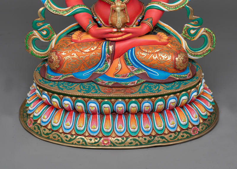 Premium Red Painted Amitayus Statue in 24K Gold | A Beacon of Longevity and Wisdom