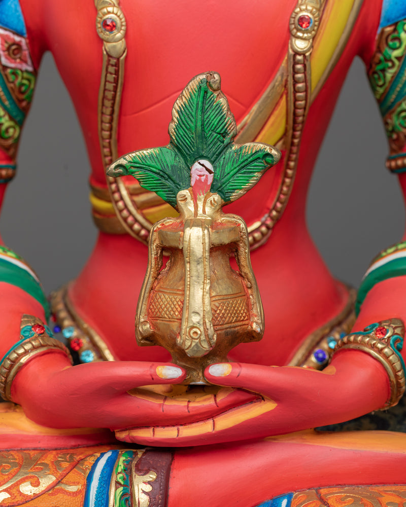 Premium Red Painted Amitayus Statue in 24K Gold | A Beacon of Longevity and Wisdom