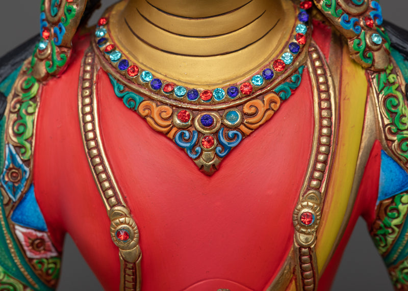 Premium Red Painted Amitayus Statue in 24K Gold | A Beacon of Longevity and Wisdom