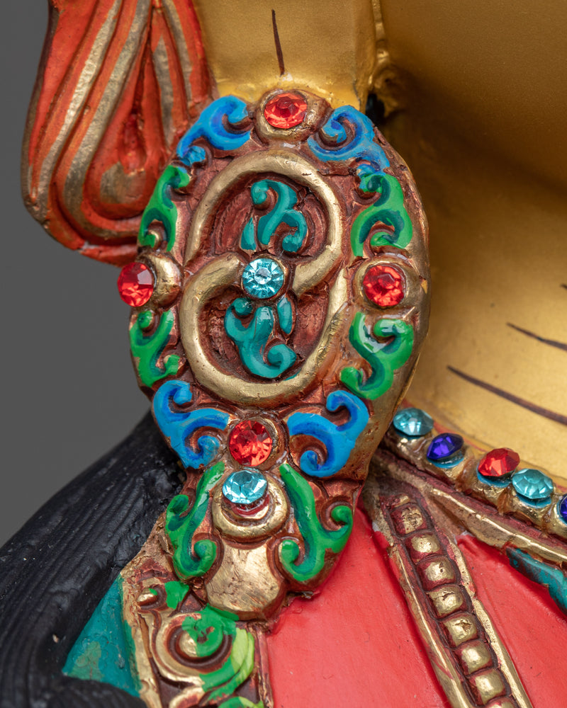 Premium Red Painted Amitayus Statue in 24K Gold | A Beacon of Longevity and Wisdom