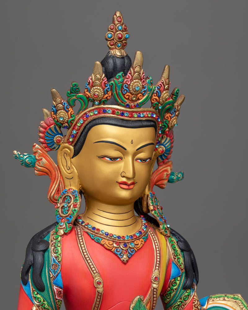 red painted amitayus statue