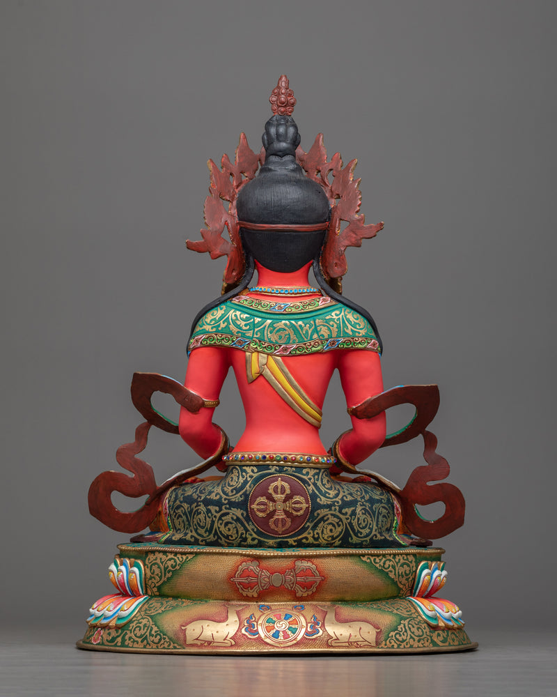 Premium Red Painted Amitayus Statue in 24K Gold | A Beacon of Longevity and Wisdom