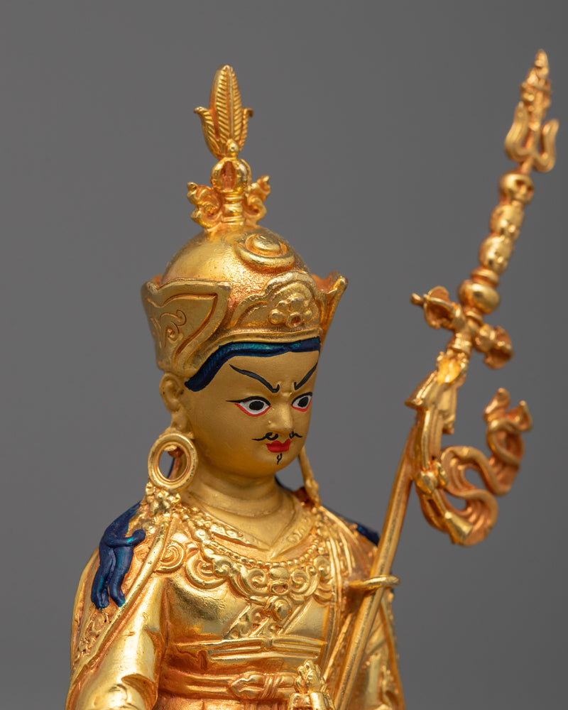 Compact Guru Rinpoche Statue | 24K Gold Electroplating