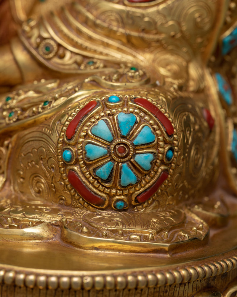 Guru Rinpoche Gilt Statue | Spiritual Guide in 24K Gold Splendor