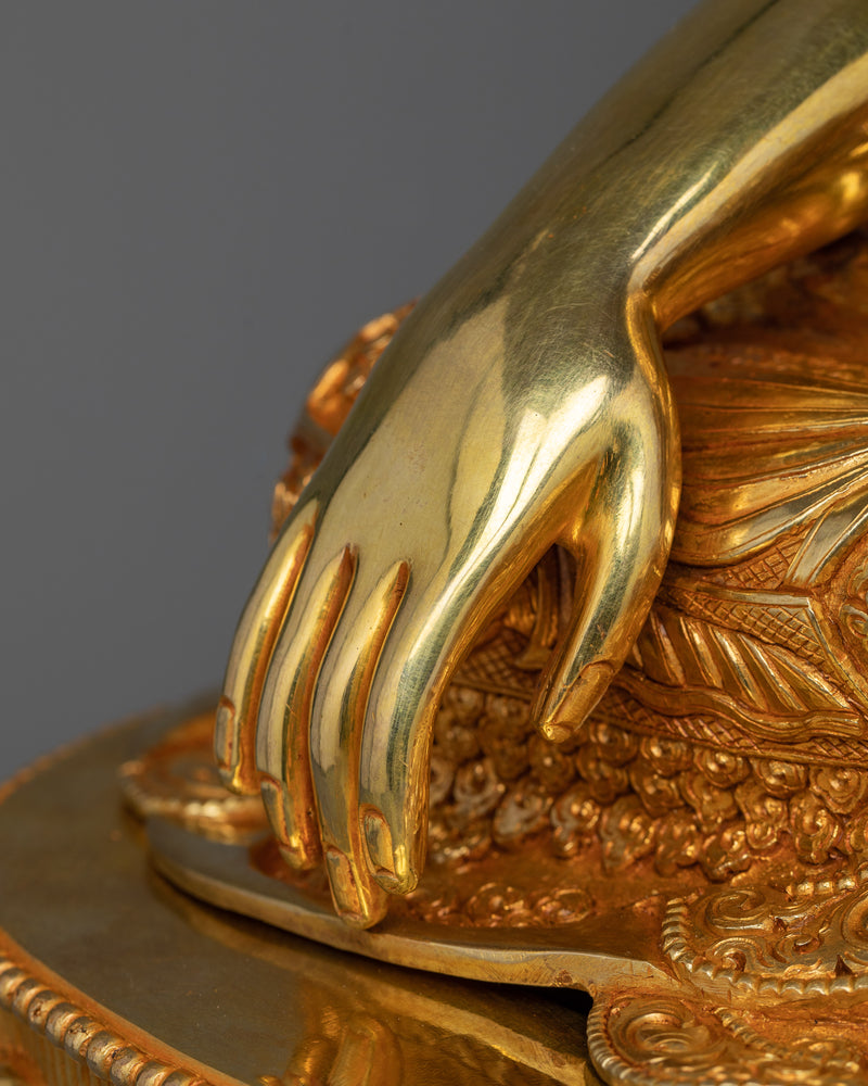 Crown Shakyamuni Buddha on Throne | A Regal Representation in 24K Gold