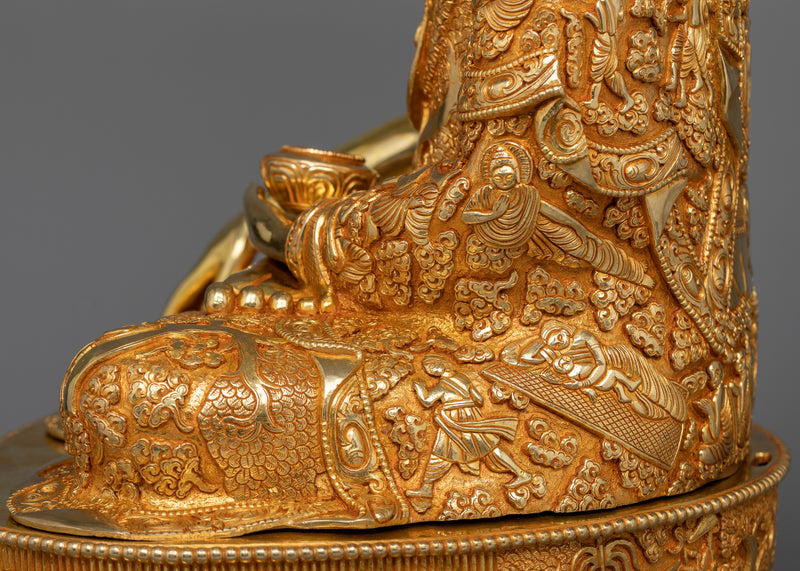 Crown Shakyamuni Buddha on Throne | A Regal Representation in 24K Gold