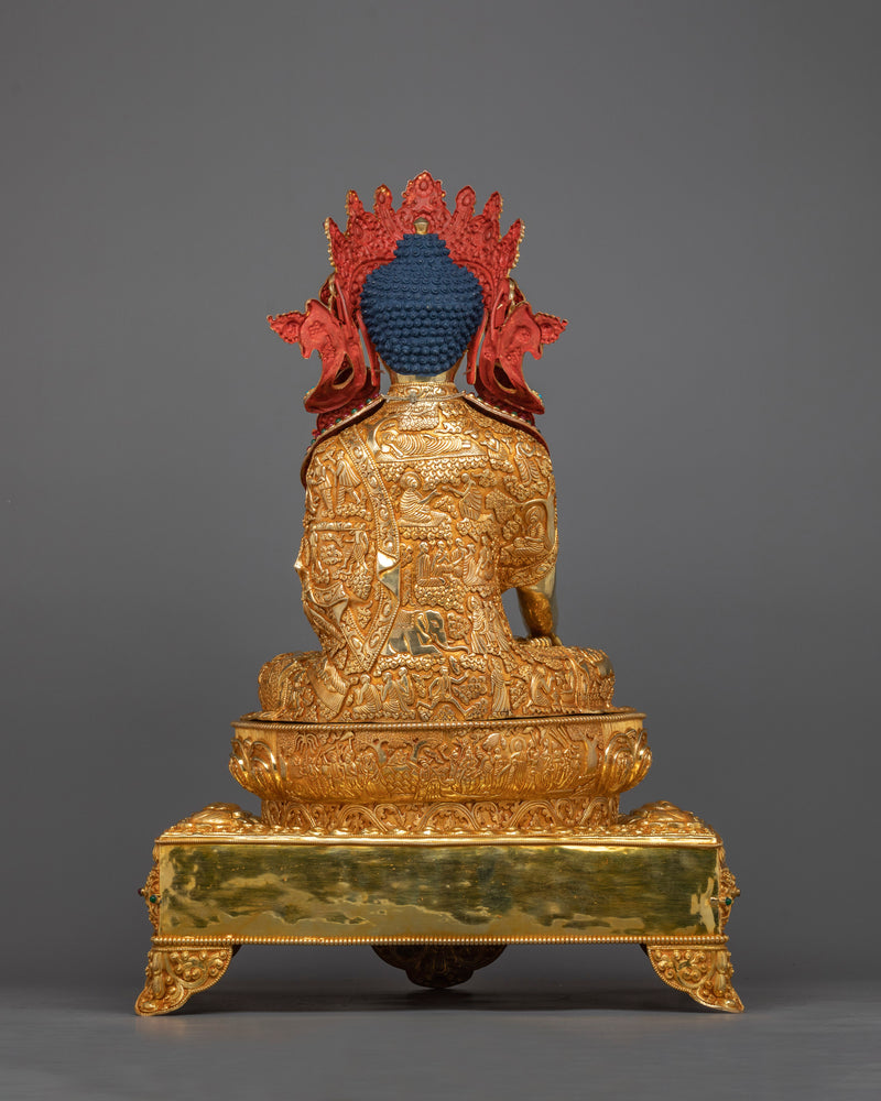 Crown Shakyamuni Buddha on Throne | A Regal Representation in 24K Gold