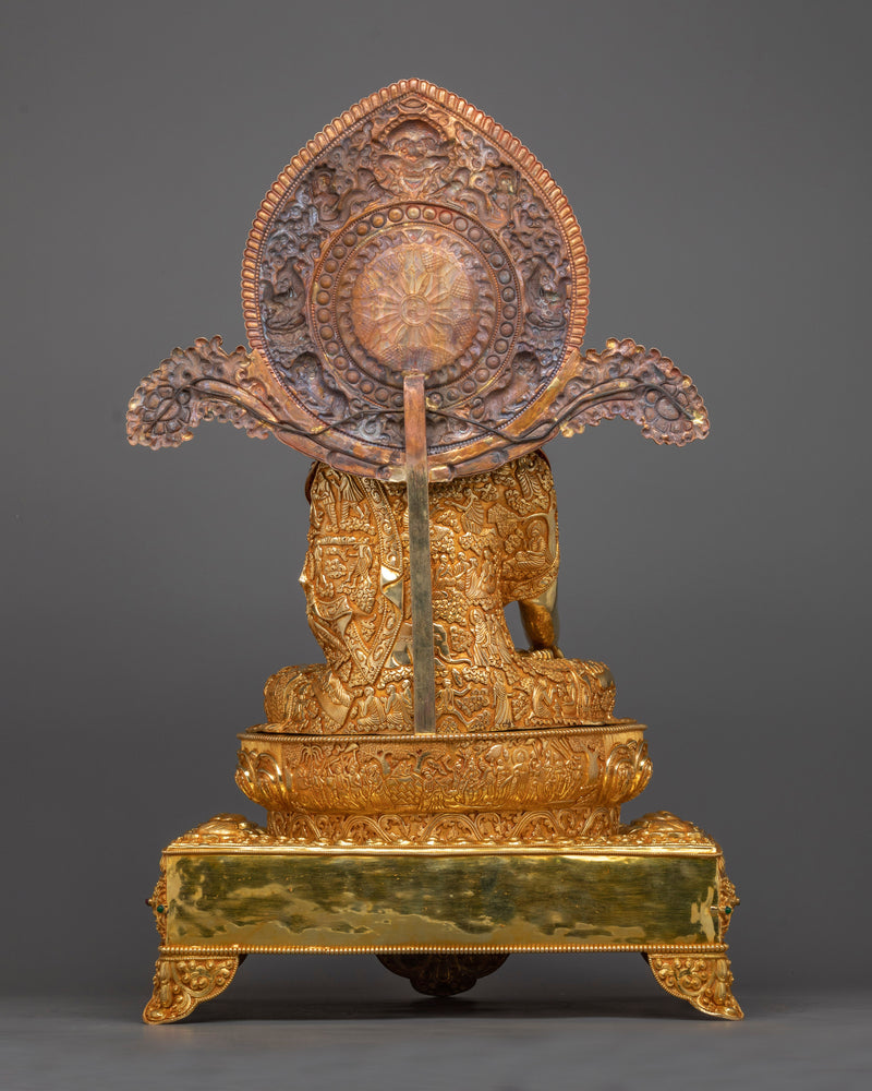 Crown Shakyamuni Buddha on Throne | A Regal Representation in 24K Gold