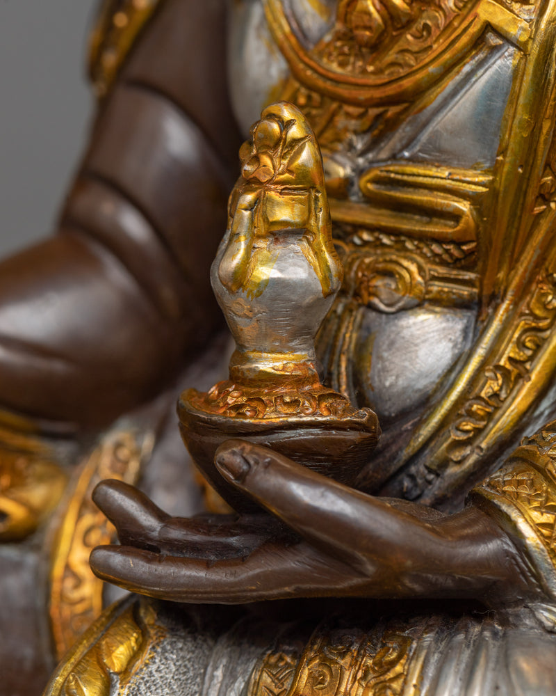 Guru Rinpoche Padmasambhava Sculpture | A Fusion of Silver and Oxidized Copper