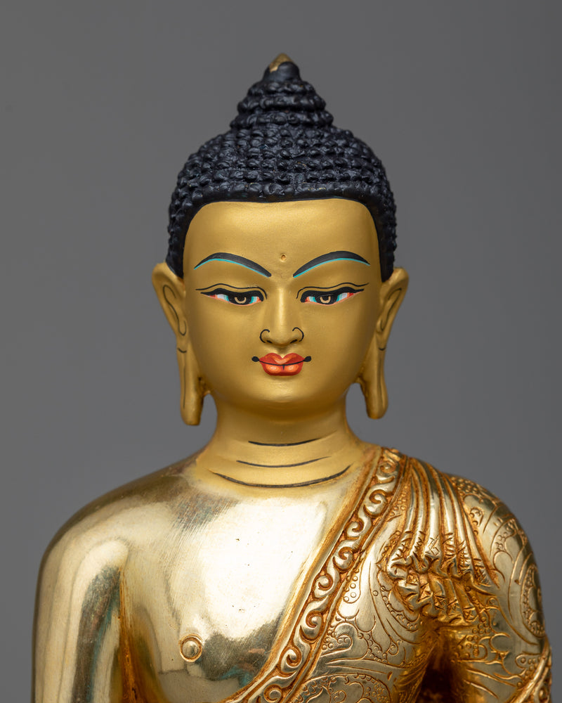 Gold Shakyamuni Statue, Fully Gilded 24k Gold, 13.5 Handmade