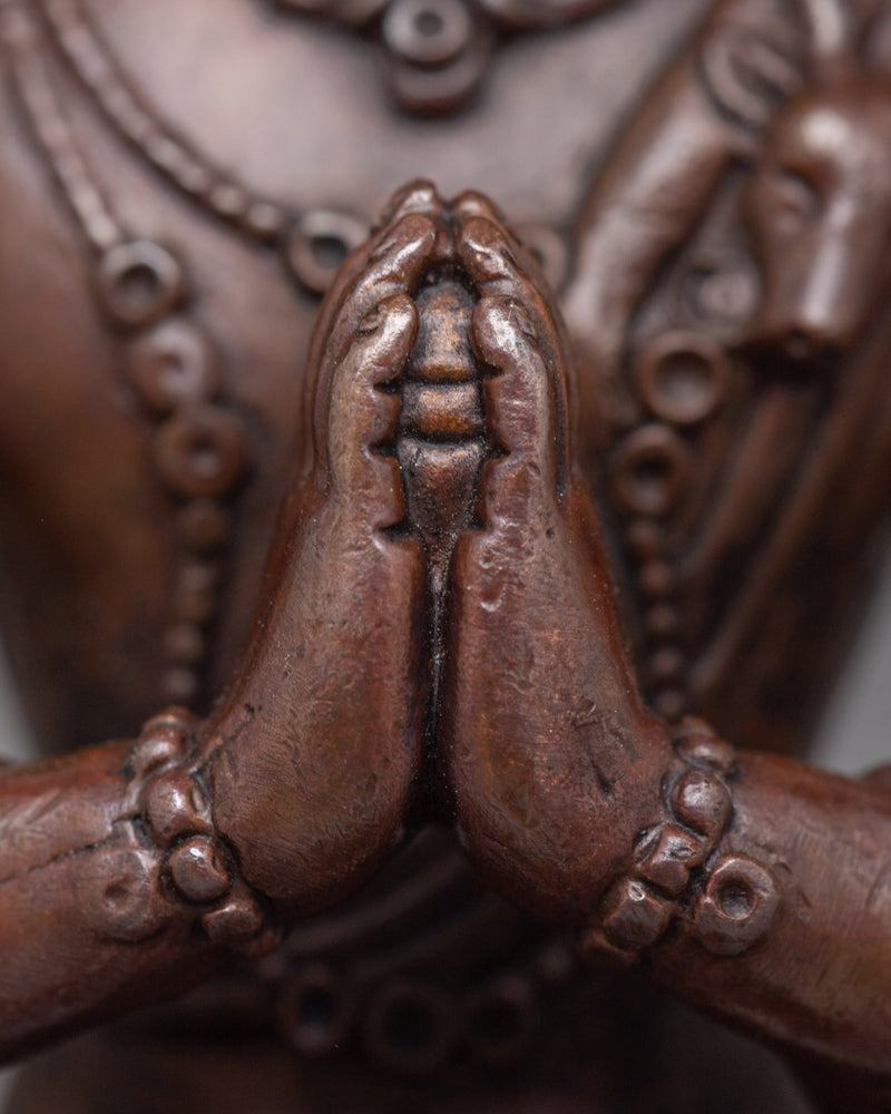 Machine-Made Chenrezig Statue | A Compact Oxidized Copper Emblem of Compassion