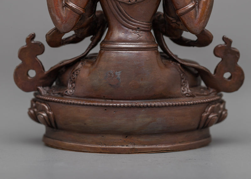 Machine-Made Chenrezig Statue | A Compact Oxidized Copper Emblem of Compassion