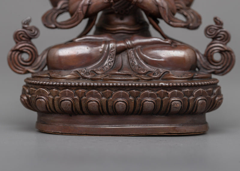 Machine-Made Chenrezig Statue | A Compact Oxidized Copper Emblem of Compassion