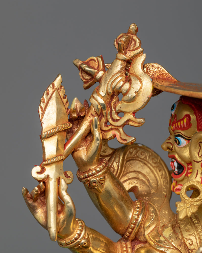 Pehar Gyalpo Statue | Guardian Deity in 24K Gold Gilded Splendor