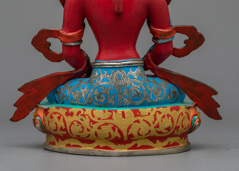 Red Amitayus Statue | Copper Embodiment of Infinite Life