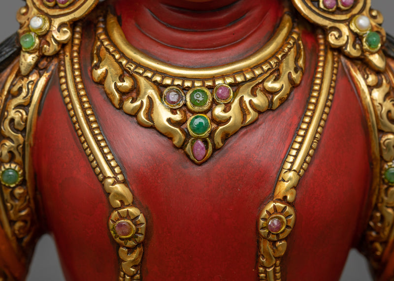 Red Amitayus Sculpture | 24K Gold Gilded Icon of Longevity