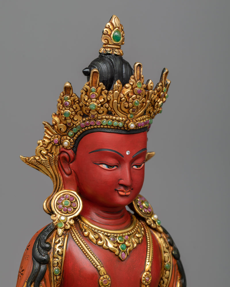 Red Amitayus Sculpture | 24K Gold Gilded Icon of Longevity