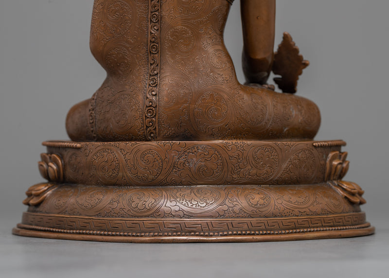 Crown Bhaisajyaguru Statue | Oxidized Copper Icon of Healing and Medicine