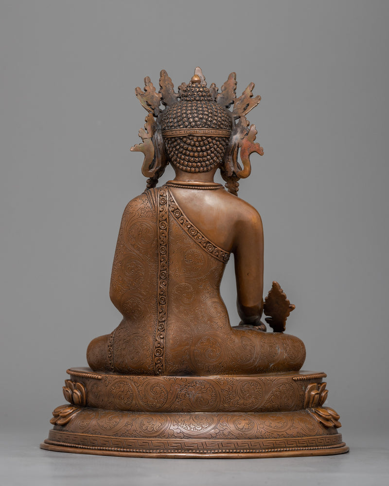 Crown Bhaisajyaguru Statue | Oxidized Copper Icon of Healing and Medicine