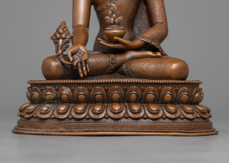 Crown Bhaisajyaguru Statue | Oxidized Copper Icon of Healing and Medicine