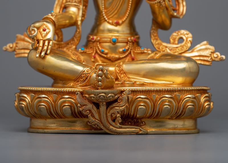 Noble Green Tara Statue | 24K Gold Gilded Vision of Compassion