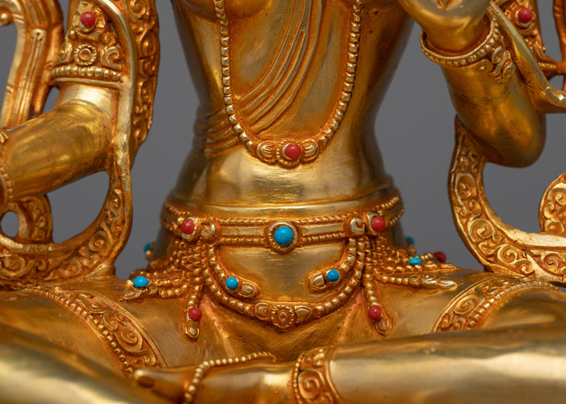 Noble Green Tara Statue | 24K Gold Gilded Vision of Compassion