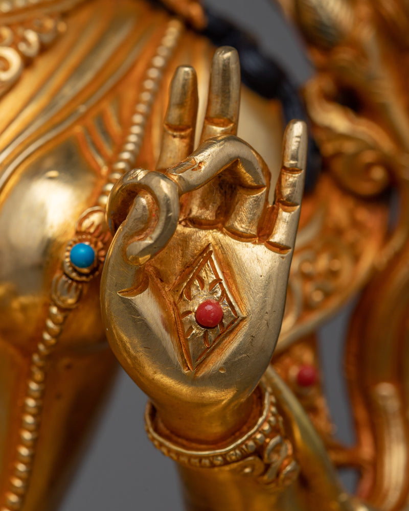 Noble Green Tara Statue | 24K Gold Gilded Vision of Compassion