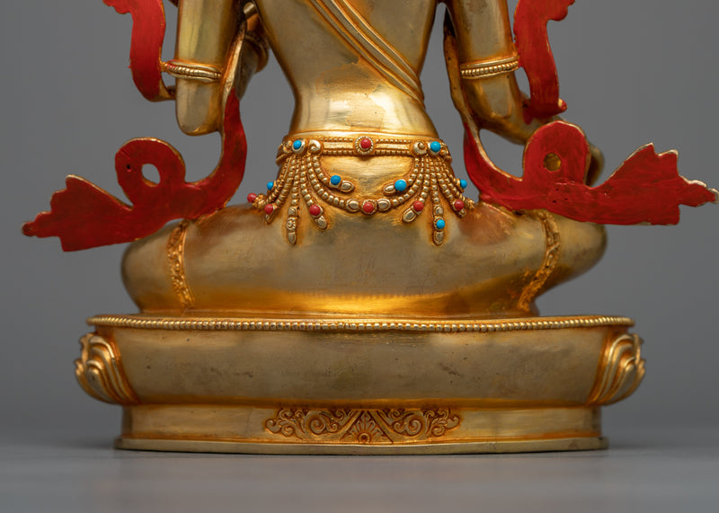 Noble Green Tara Statue | 24K Gold Gilded Vision of Compassion