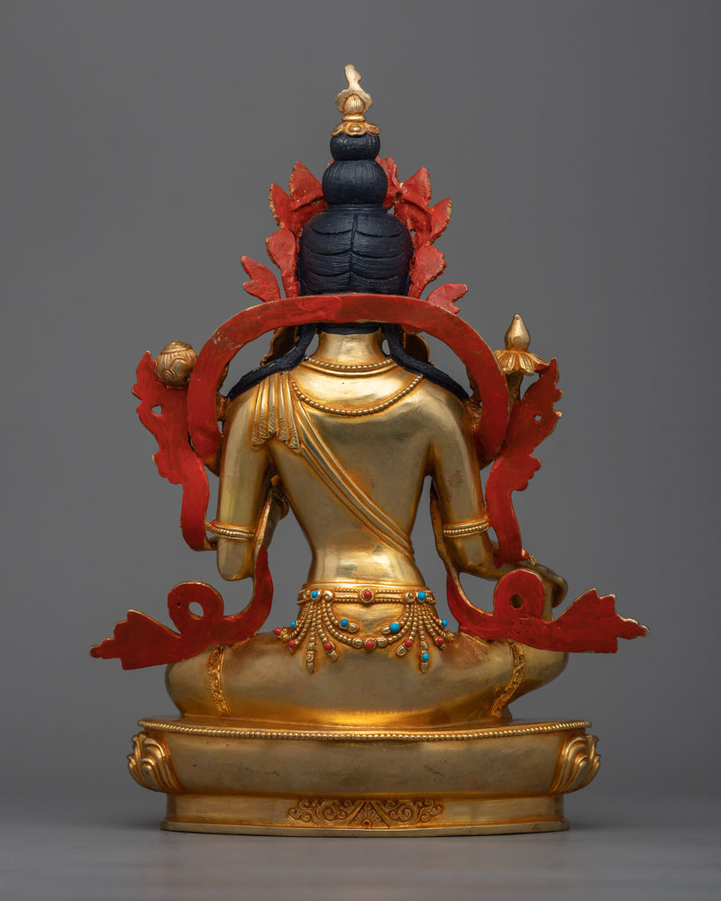 Noble Green Tara Statue | 24K Gold Gilded Vision of Compassion