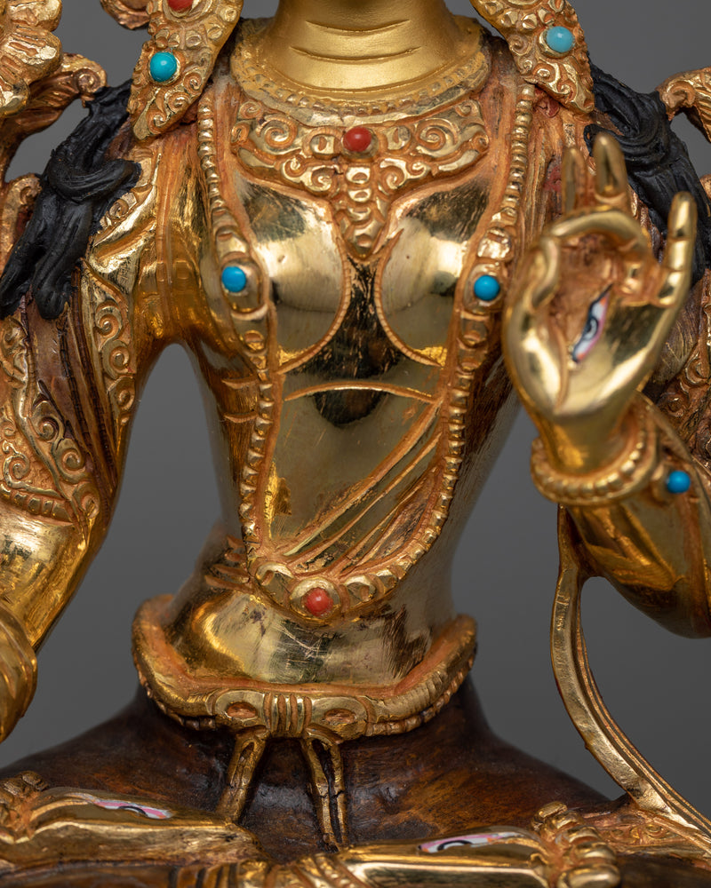 White Tara Saptalochana Statue | 24K Gold Gilded Vision of Compassionate Gaze