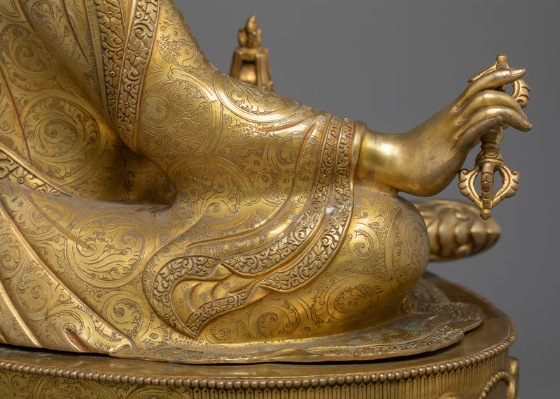 Lotus-Born Buddha Sculpture | 24K Gold Gilded Handcrafted Statue