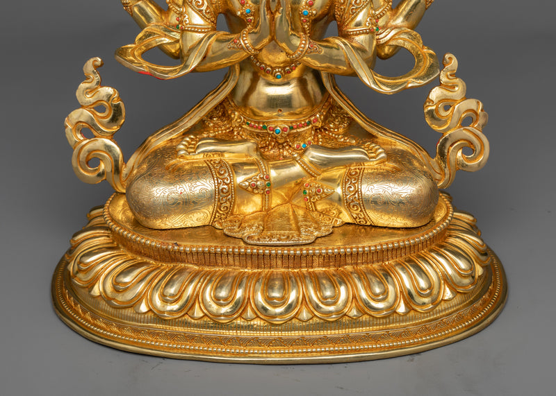 4-Arm Chenrezig Bodhisattva in 24K Gold | Embodiment of Compassion