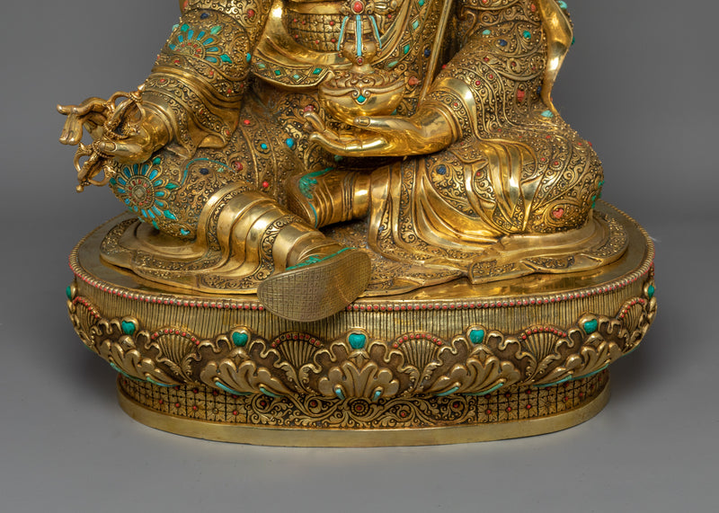 Majestic Guru Rinpoche with Two Consorts Sculpture | Unity of Wisdom and Compassion