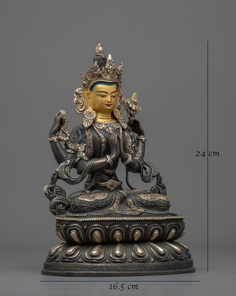 Chenrezig Oxidized Figurine | Symbol of Compassion and Enlightenment