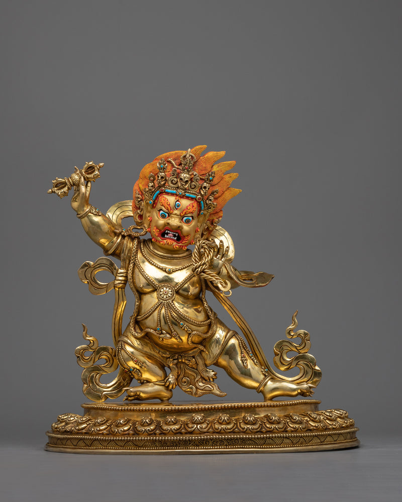 Vajrapani Dharmapala Statue | Protector in 24K Gold Gilded Splendor