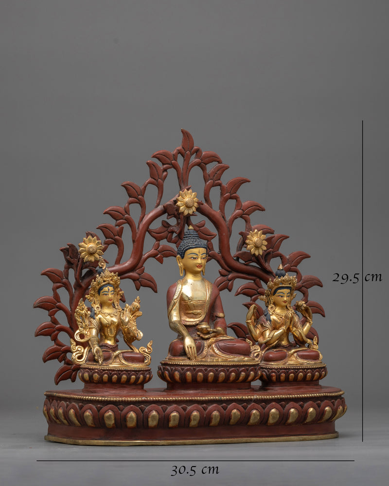 Shakyamuni Buddha with Sitatara and Chenrezig | Embark on a Journey of Enlightenment