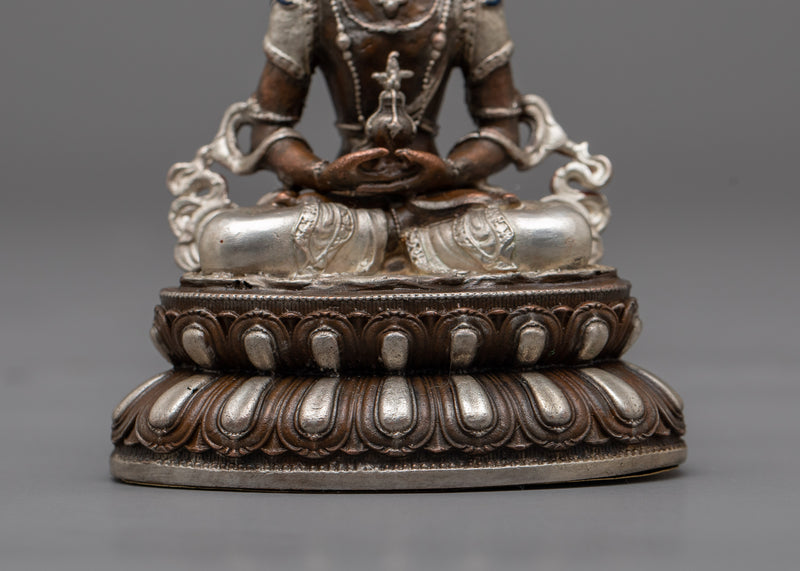 Machine-Made Amitayus Statue | Silver-Plated Oxidized Copper