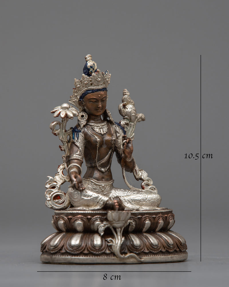 Machine-Made Green Tara Statue | Silver Electroplated Emblem of Protection