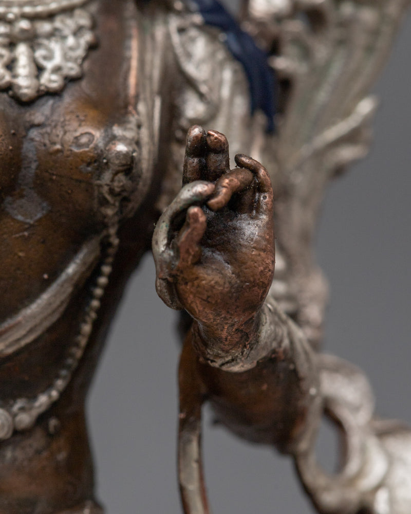 Machine-Made Green Tara Statue | Silver Electroplated Emblem of Protection