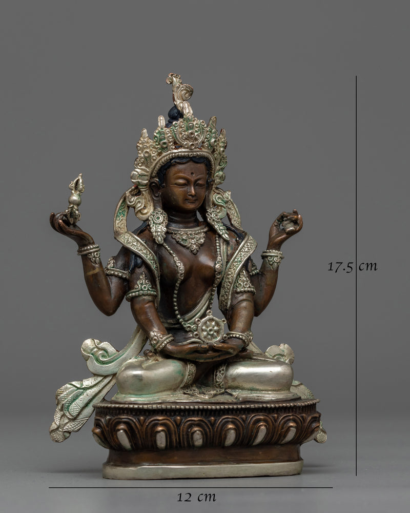 Machine-Made Prajna Paramita Statue | Silver Electroplated Essence of Wisdom