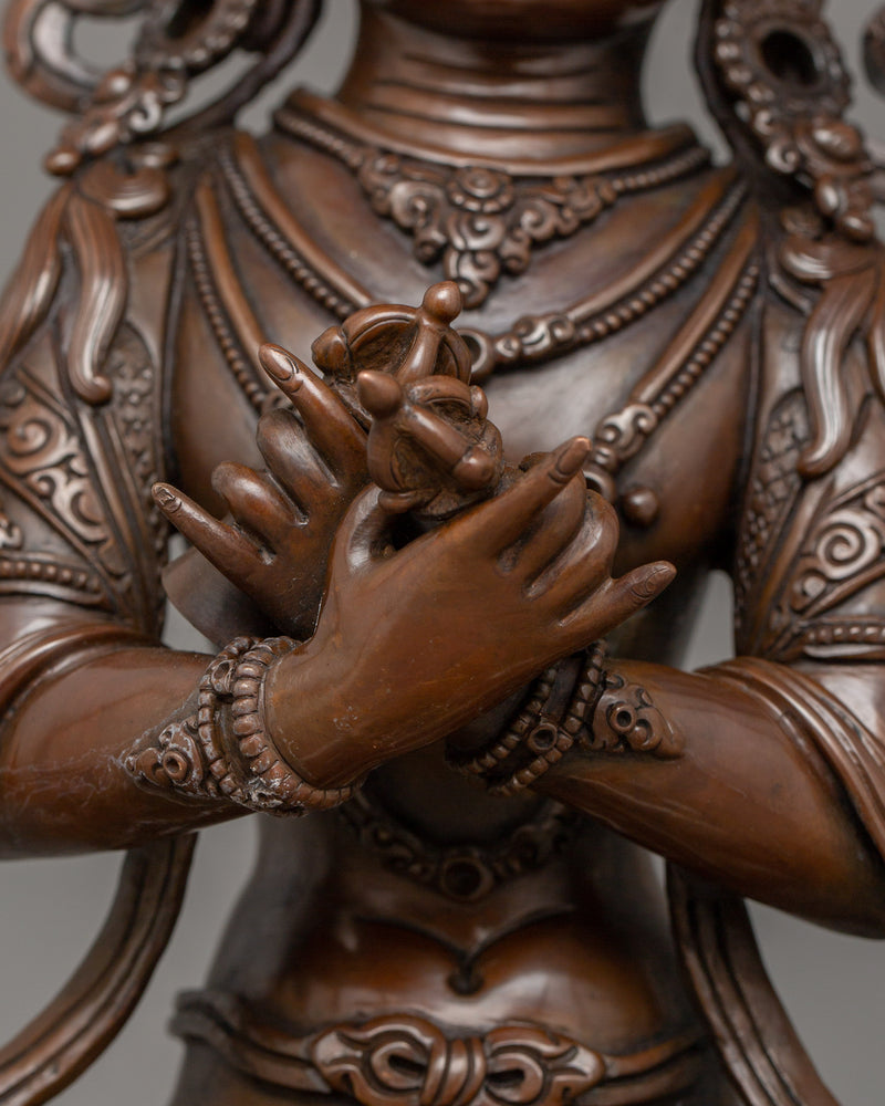 Buddhist Hand-carved Vajradhara Statue | Oxidized Copper Buddhist Deity