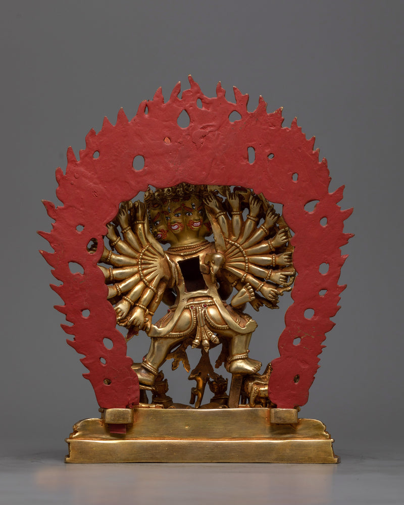 Intricate Yamantaka with Consort Figurine | Gold Gilded Copper Art from Nepal